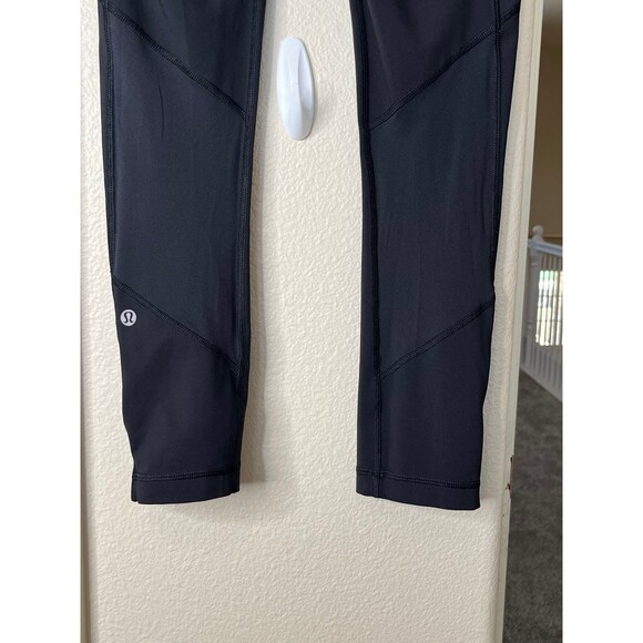 LULULEMON Run Tempo crop Leggings Ruched lower leg side Black Stretch #323 - Picture 8 of 12